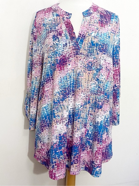 Dear Scarlett Tops - Dear Scarlett Oversized Pink and Blue Abstract Print 3/4 Sleeve Tunic XL